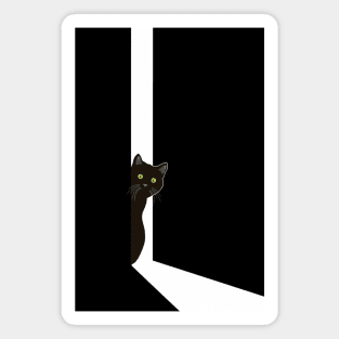 Black Cat Leaning Out of Door Magnet